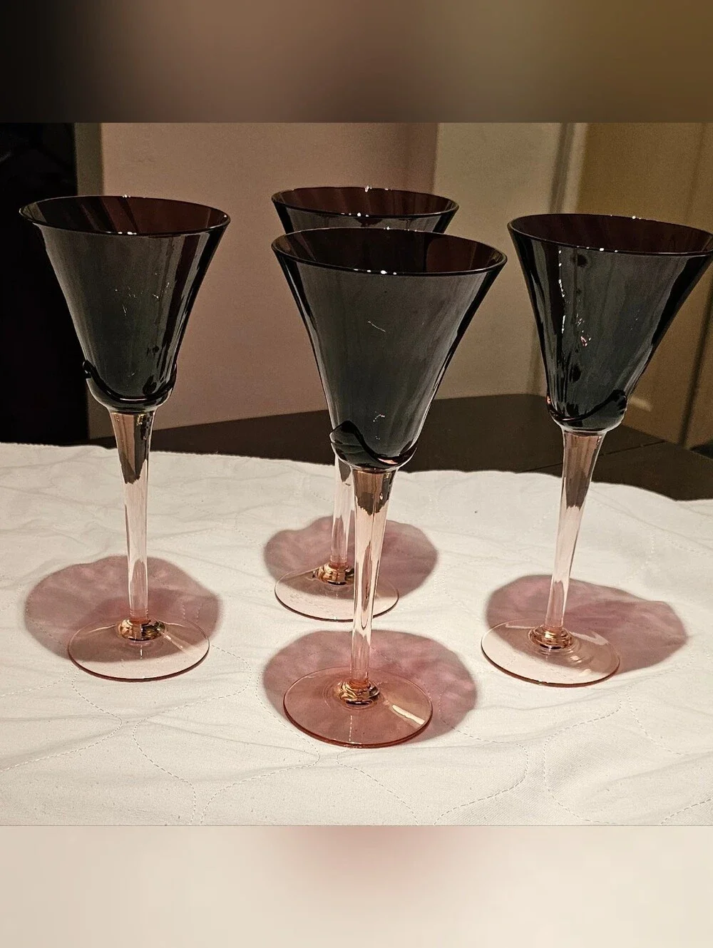 Vintage Mikasa Elegant Amethyst w/Pink Stem Wine Glasses - Set of 4